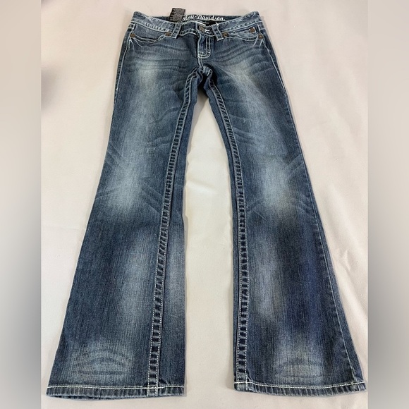 Harley Davidson Denim Jeans Womens Size 4‎ Embellished Button Pockets - Picture 1 of 9